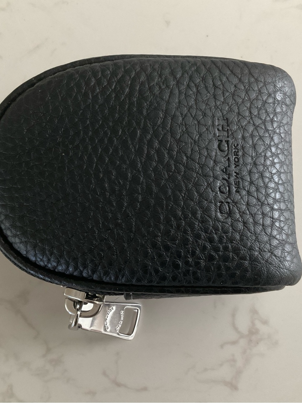Coach Black Pebbled Leather Zip Pouch with Silver Hardware